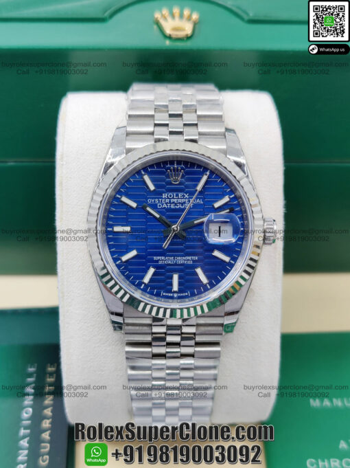 rolex datejust blue fluted dial replica watch