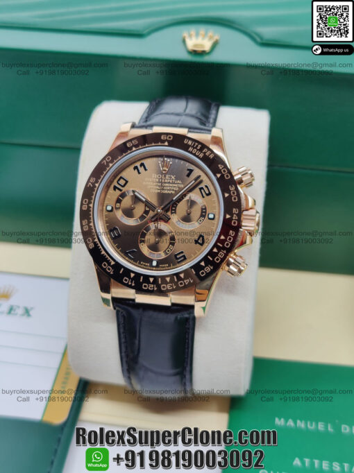 rolex daytona chocolate dial leather super clone watch