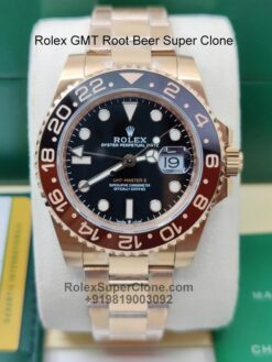 Rolex GMT root beer super clone replica watches in rose gold