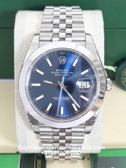 Rolex Datejust blue dial smooth bezel jubilee bracelet